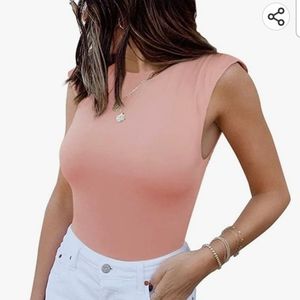 NWT ReoRia women's casual Pink Sleeveless Crewneck Pads Shoulder Bodysui…